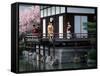 Mother and Daughter at Shobi-Kan Teahouse, Garden at Heian Shrine During Cherry Blossom Festival-Nancy & Steve Ross-Framed Stretched Canvas