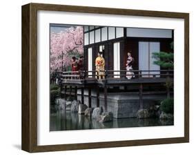 Mother and Daughter at Shobi-Kan Teahouse, Garden at Heian Shrine During Cherry Blossom Festival-Nancy & Steve Ross-Framed Photographic Print