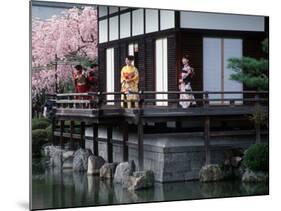 Mother and Daughter at Shobi-Kan Teahouse, Garden at Heian Shrine During Cherry Blossom Festival-Nancy & Steve Ross-Mounted Photographic Print