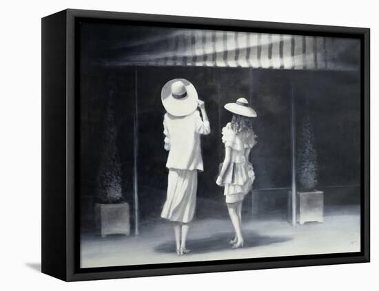 Mother and Daughter Outside a Restaurant-Lincoln Seligman-Framed Stretched Canvas