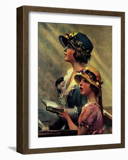 Mother and Daughter Singing in Church-Norman Rockwell-Framed Giclee Print