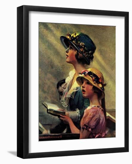 Mother and Daughter Singing in Church-Norman Rockwell-Framed Giclee Print