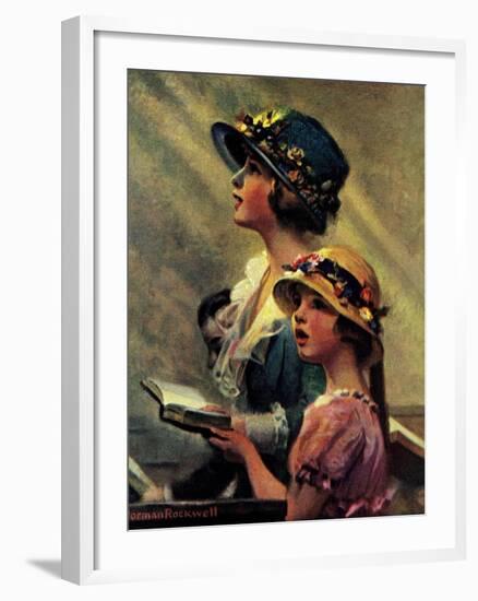 Mother and Daughter Singing in Church-Norman Rockwell-Framed Giclee Print