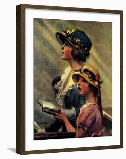 Mother and Daughter Singing in Church-Norman Rockwell-Framed Giclee Print