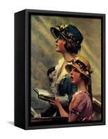 Mother and Daughter Singing in Church-Norman Rockwell-Framed Stretched Canvas