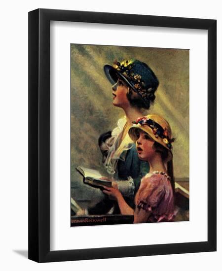 Mother and Daughter Singing in Church-Norman Rockwell-Framed Giclee Print