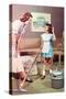 Mother and Daughter with Vacuum, Retro-null-Stretched Canvas