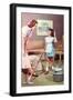 Mother and Daughter with Vacuum, Retro-null-Framed Art Print