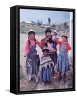 Mother and Four Children Wearing Derby Hats, Playing with Ball of Yarn, Andean Highlands of Bolivia-Bill Ray-Framed Stretched Canvas