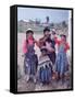 Mother and Four Children Wearing Derby Hats, Playing with Ball of Yarn, Andean Highlands of Bolivia-Bill Ray-Framed Stretched Canvas