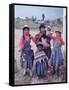 Mother and Four Children Wearing Derby Hats, Playing with Ball of Yarn, Andean Highlands of Bolivia-Bill Ray-Framed Stretched Canvas