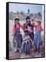Mother and Four Children Wearing Derby Hats, Playing with Ball of Yarn, Andean Highlands of Bolivia-Bill Ray-Framed Stretched Canvas