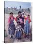 Mother and Four Children Wearing Derby Hats, Playing with Ball of Yarn, Andean Highlands of Bolivia-Bill Ray-Stretched Canvas