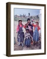 Mother and Four Children Wearing Derby Hats, Playing with Ball of Yarn, Andean Highlands of Bolivia-Bill Ray-Framed Premium Photographic Print