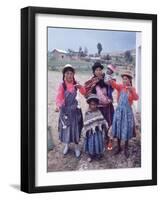 Mother and Four Children Wearing Derby Hats, Playing with Ball of Yarn, Andean Highlands of Bolivia-Bill Ray-Framed Premium Photographic Print