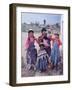 Mother and Four Children Wearing Derby Hats, Playing with Ball of Yarn, Andean Highlands of Bolivia-Bill Ray-Framed Photographic Print