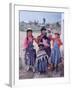 Mother and Four Children Wearing Derby Hats, Playing with Ball of Yarn, Andean Highlands of Bolivia-Bill Ray-Framed Photographic Print