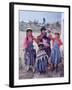 Mother and Four Children Wearing Derby Hats, Playing with Ball of Yarn, Andean Highlands of Bolivia-Bill Ray-Framed Photographic Print