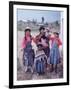 Mother and Four Children Wearing Derby Hats, Playing with Ball of Yarn, Andean Highlands of Bolivia-Bill Ray-Framed Photographic Print