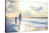 Mother and Her Little Daughter Walking along a Beach on Sunset-BlueOrange Studio-Stretched Canvas