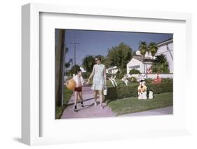 Mother and Son Walking by Christmas Decorations on Yards-William P. Gottlieb-Framed Photographic Print