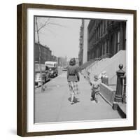 Mother and Son Walking Down Brooklyn Street Together, NY, 1949-Ralph Morse-Framed Photographic Print