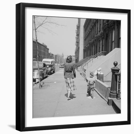 Mother and Son Walking Down Brooklyn Street Together, NY, 1949-Ralph Morse-Framed Photographic Print