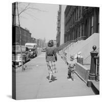 Mother and Son Walking Down Brooklyn Street Together, NY, 1949-Ralph Morse-Stretched Canvas