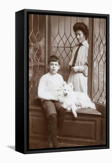 Mother and Son with an American Eskimo-null-Framed Stretched Canvas