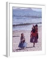 Mother and Two Children Holding Ball of Yarn, Andean Highlands of Bolivia-Bill Ray-Framed Photographic Print