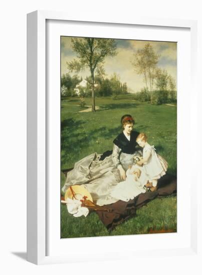 Mother and Two Children in a Field-Merse Pal Szinyei-Framed Giclee Print