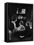 Mother and Two Children Sitting on Floor of Living Room Watching a Western on TV-Alfred Eisenstaedt-Framed Stretched Canvas