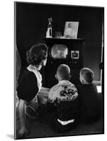 Mother and Two Children Sitting on Floor of Living Room Watching a Western on TV-Alfred Eisenstaedt-Mounted Photographic Print