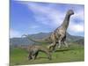 Mother Argentinosaurus Dinosaur and Baby Grazing a Green Landscape-null-Mounted Art Print