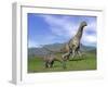 Mother Argentinosaurus Dinosaur and Baby Grazing a Green Landscape-null-Framed Art Print