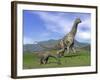 Mother Argentinosaurus Dinosaur and Baby Grazing a Green Landscape-null-Framed Art Print