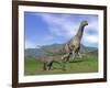 Mother Argentinosaurus Dinosaur and Baby Grazing a Green Landscape-null-Framed Art Print