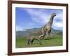 Mother Argentinosaurus Dinosaur and Baby Grazing a Green Landscape-null-Framed Art Print