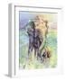 Mother & Baby Elephant Rainbow Colors-Michelle Faber-Framed Giclee Print