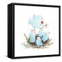 Mother Bird in Nest Feeding Her Babies. Birdies in Nest Eating and Feeding. Vector Illustration EPS-Popmarleo-Framed Stretched Canvas