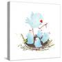 Mother Bird in Nest Feeding Her Babies. Birdies in Nest Eating and Feeding. Vector Illustration EPS-Popmarleo-Stretched Canvas