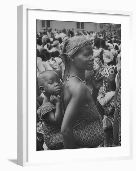 Mother Carrying Her Child During Evangelist Billy Graham's African Crusade-James Burke-Framed Photographic Print