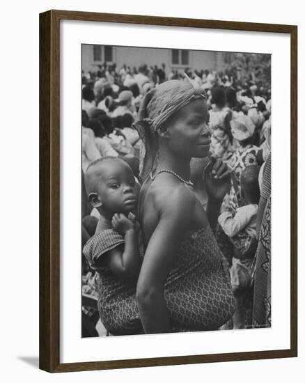 Mother Carrying Her Child During Evangelist Billy Graham's African Crusade-James Burke-Framed Photographic Print