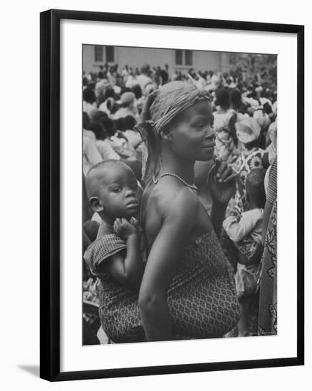 Mother Carrying Her Child During Evangelist Billy Graham's African Crusade-James Burke-Framed Photographic Print