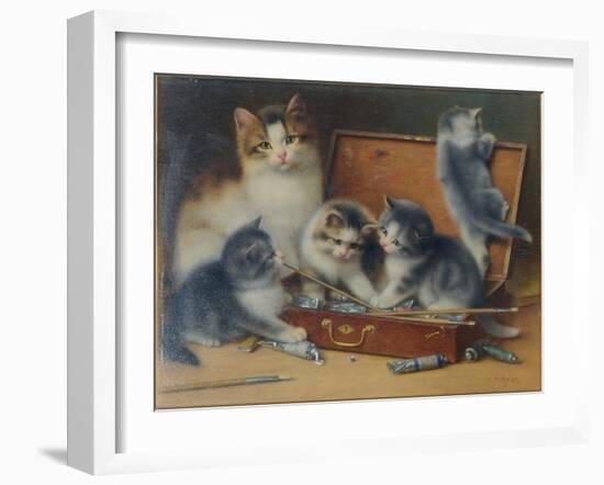 Mother Cat and Her Kittens Playing in a Paint Box-Wilhelm Schwar-Framed Giclee Print