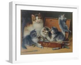 Mother Cat and Her Kittens Playing in a Paint Box-Wilhelm Schwar-Framed Giclee Print