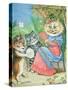 Mother Cat with Fan and Two Kittens-Louis Wain-Stretched Canvas