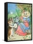 Mother Cat with Fan and Two Kittens-Louis Wain-Framed Stretched Canvas