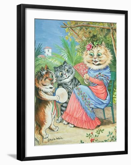 Mother Cat with Fan and Two Kittens-Louis Wain-Framed Giclee Print