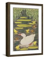 Mother Duck in the Pond with Her Ducklings-Linda Benton-Framed Giclee Print